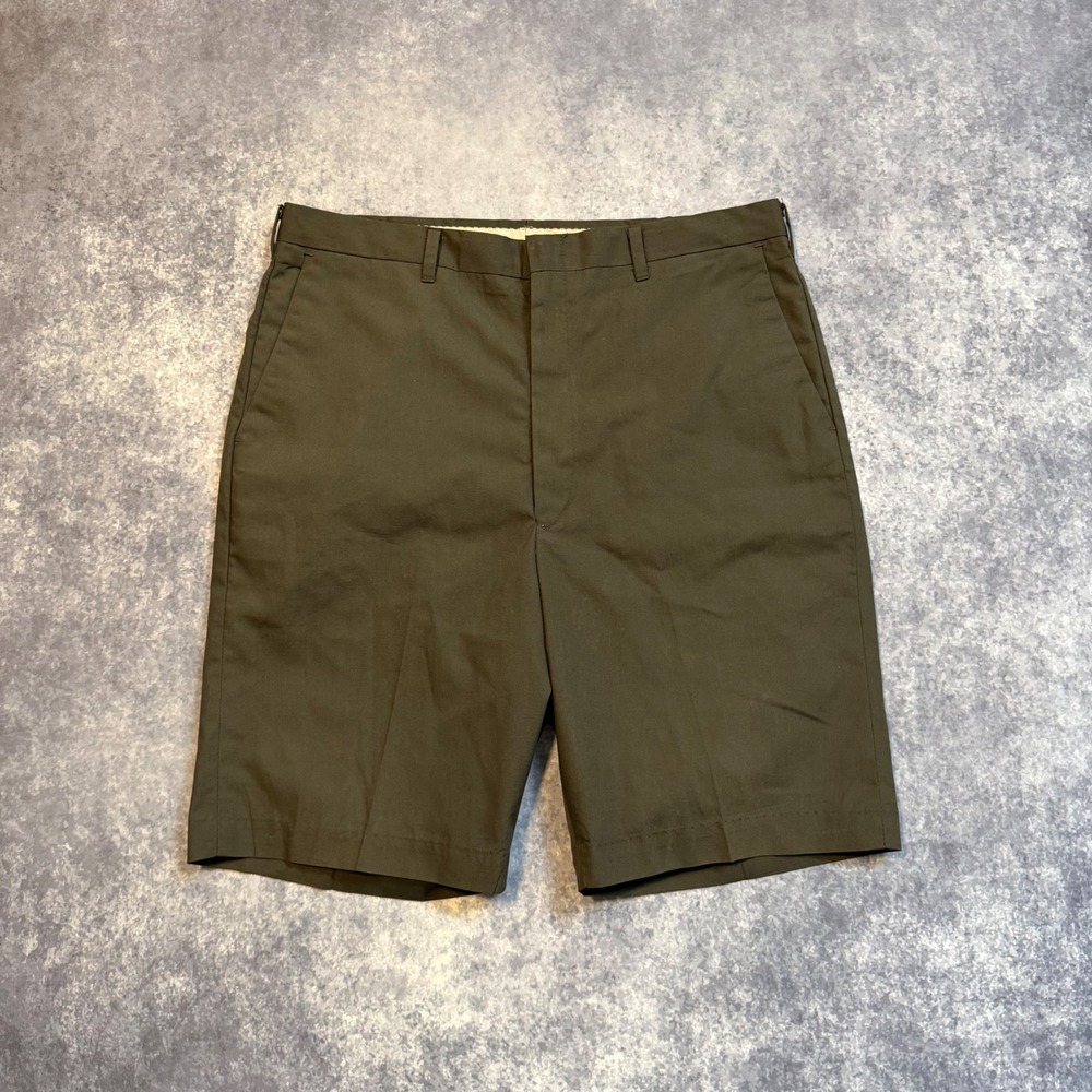 Vintage 70s Sears Perma Prest Mens Green Dress Shorts Talon Zipper 32 Waist